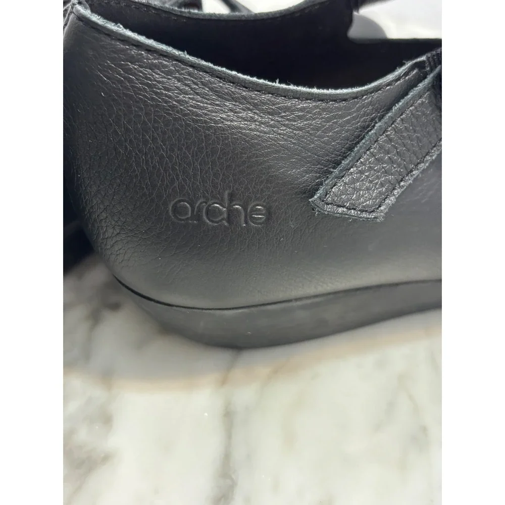 Arche Mary Jane Flats 36 Black Leather Criss Cross Strap Buckle Low Wedge France